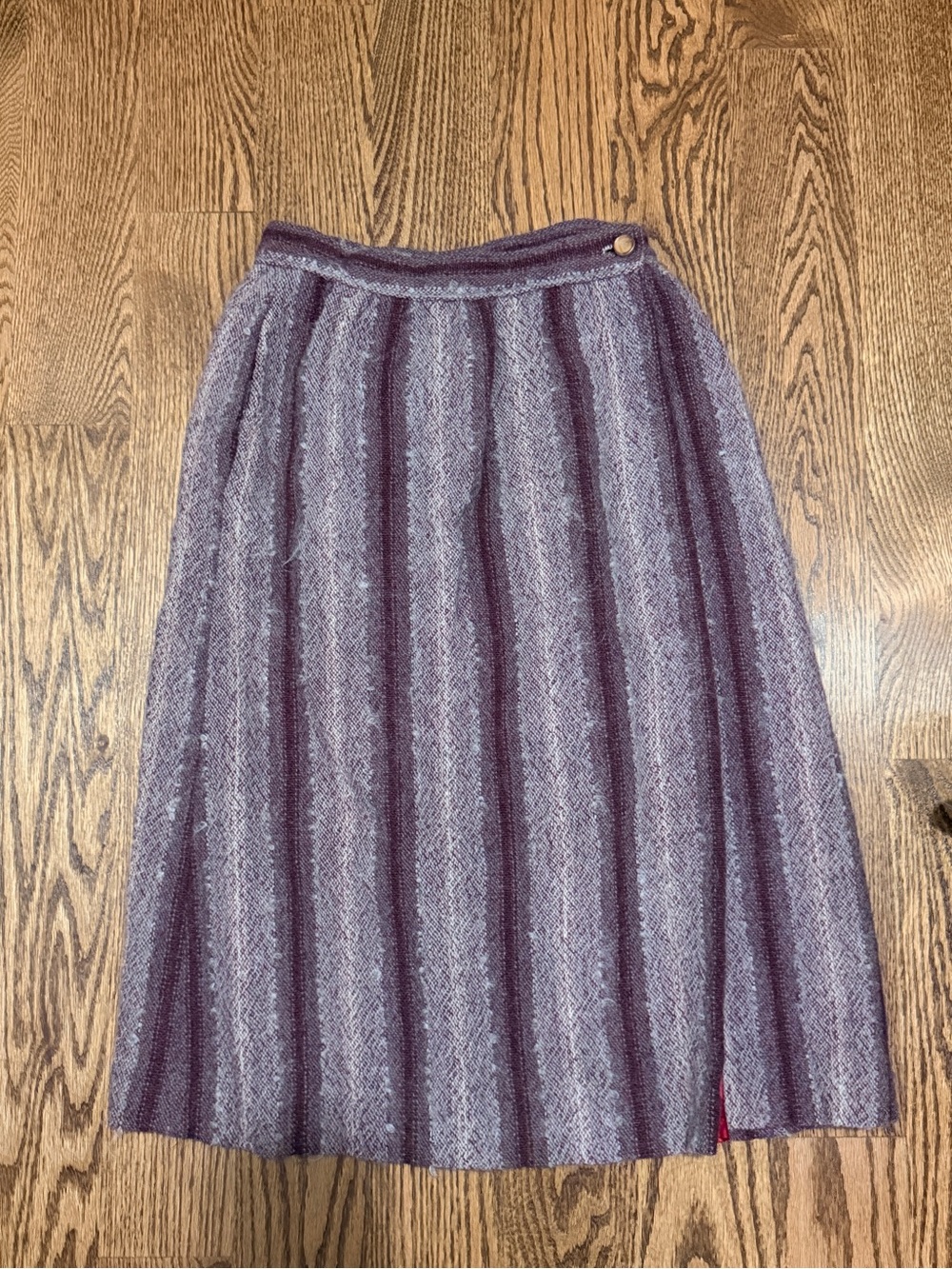 Purple Wool Striped Midi Skirt